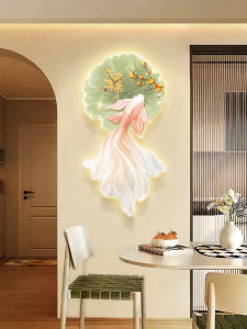 New Chinese Style Home Entrance Painting Creative Koi Luminous Wall Clock High-End Restaurant with Light Mural Elegant Light Painting