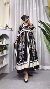 Midi Dress Rayon Premium Aksen Kancing sakura Terbaru Busui