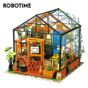 Robotime Rolife Cathys Flower House DIY Dollhouse Wooden Miniature Furniture Kit Mini Green House LED Best Birthday Chids Teens Gifts - DG104