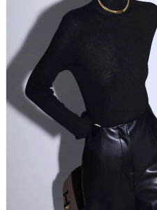 chaqi | Gray Mid-Neck Knitted Base Shirt Womens Autumn Winter Slim Fit Inner Wear Elastic Sweater Soft Casual Style Commute Fashion