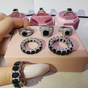 2023 New Luxury Fashion Real Silver Color Bride Black Engagement Wedding Ring Set Band Eternity for Women Men Gift Jewelry Z12