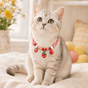 Dopamine multi-color pet bead necklace strawberry avocado fruit pendant cat collar with adjustable safety buckle collar