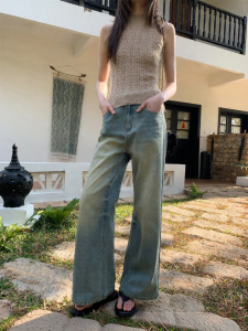 NIHAOKANONG | Quần Jeans Skinny Đùi Rộng Cao Cổ Vintage