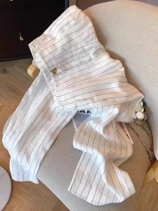 High Waist Wide Leg Pants Womens Casual Trousers Vertical Stripes Loose BF Lazy Style Spring Autumn New Arrival Commute Korean Style