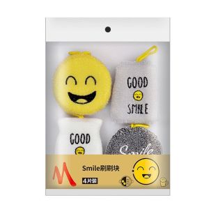 1 Set isi 4 Pcs Spons Cuci Piring Lucu Motif Smile Scouring Pad