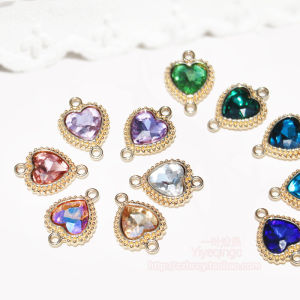 Mặt Dây Chuyền Hình Trái Tim Bằng Thủy Tinh DIY Trung Bình Hai Lỗ Kim Loại Phụ Kiện Trang Sức Thời Trang Mới Nướng