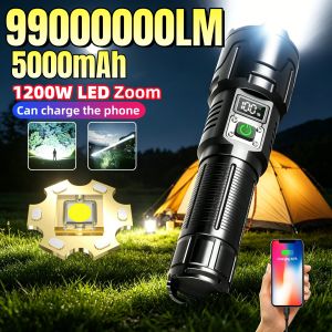 990000000LM Most Powerful LED Flashlight Super Bright 5000mAh Type-C Rechargeable Tactical Torch Light Zoom For Fishing Hunting