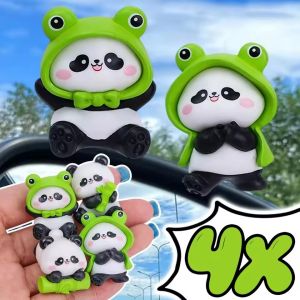 แผงหน้าปัด Hiasan Interior รถยนต์รูปสัตว์ทำจากเรซินรูปการ์ตูนแพนด้าหมวกกบน่ารักจำนวน4ชิ้นอุปกรณ์ตกแต่งบ้าน