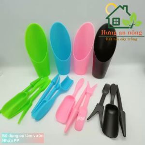 Bộ 4 món nhựa PP cao cấp dùng soi ươm hạt xẻng di dời cây con muỗng lon xúc nhỏ gọn - xem trong mô tả