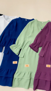 Gamis Lengan Panjang Anak Perempuan Warna Solid untuk Usia TK SD PAUD