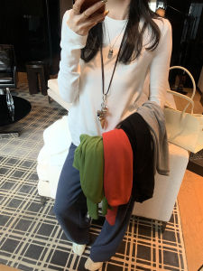 Loose Long Sleeve Knitted T-Shirt Womens Casual round Neck Top Shoulder Width Standard Autumn New Style Inner Wear Base Shirt