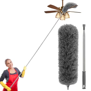 Extendable Microfiber Dusting Brush with Bendable Head - Heavy-Duty Cleaning Tool Extendable Handle for High Ceilings Ceiling