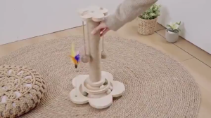 4in1 Solid Wood Cat Scratching Post Natural Sisal Scratcher with Interactive Track Toys and Dangling Plush Ball