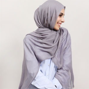 Jifang Autumn Winter Plain Pleated Crinkle Wrinkle 100% Rayon Scarf Shawl Pashmina Double Side Fringes Muslim Hijabs Shawls Head Wraps YZ31