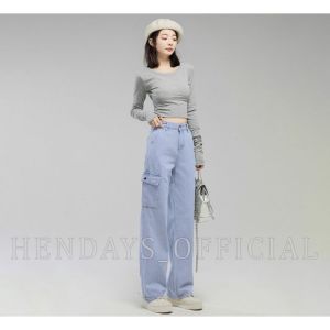 Celana Highwaist Cargo Loose Jeans Wanita