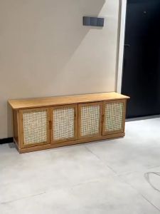 [On Hand] Shira Shoe Cabinet 2/3/4Doors Rattan Breathable Door Wooden Shoe Rack TV Cabinet Stand