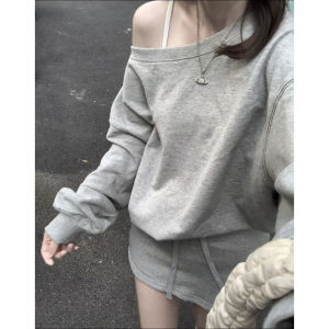 เสื้อสเวตเตอร์คอกลมแขนยาวหลวมๆ ทรงไหล่สำหรับผู้หญิง ฤดูใบไม้ผลิและฤดูใบไม้ร่วง สไตล์เกาหลี คอกลม แขนยาว ทรงหลวม ทรงปกติ