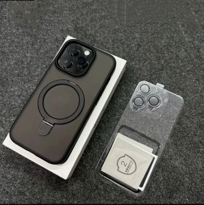 Metal Ring Stand Matte Magnetic Case for Magsafe IPhone Air 17 16 15 14 13 12 11 Pro Max Plus with Lens Protector Mac Safe Cover