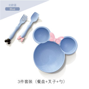 Idobe Thickened Anti-fall Baby Bowl Set Cute Cartoon Mickey Mouse Wheat Straw Childrens Tableware Durable Infant Feeding Utensils