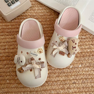 Cute Cat Patterned Womens Slip-On Sandals Anti-Slip Thick Bottom Outdoor Wear Summer Flat Heel Casual EVA Hollow out Shoes