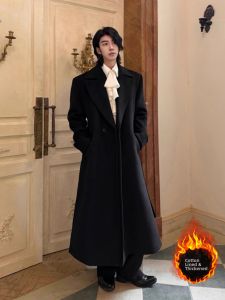 OUMULONG | Black British Style Luxury Quilted Tweed Jacket Men Winter Warmth
