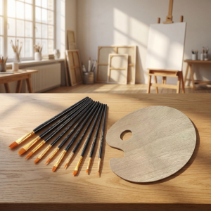 10Pcs Colorful Plastic Brushes & Wooden Palette Set Acrylic Watercolor Oil Painting Kit for Beginners