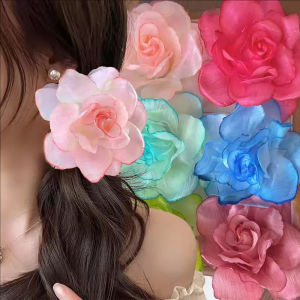 กิ๊ฟหนีบผมดอกไม้ผ้าไหมขนาดใหญ่สำหรับผู้หญิงหญิงสาวที่หนีบผมลายดอกไม้เทียมสีแดงสีชมพูปิ่นผมดอกโบตั๋นสำหรับเจ้าสาวในงานแต่งงานเครื่องประดับผม