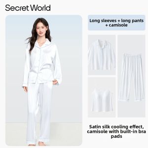 Secret World | Summer Lightweight Padded Ice Silk Shorts Sleeves Sleepwear Set