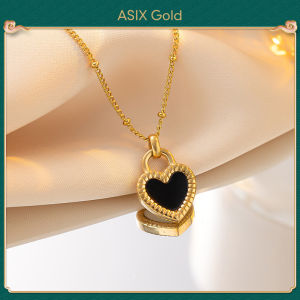 ASIX GOLD 916 gold black and white double-sided peach heart clavicle chain for women titanium steel necklace Exquisite gifts will not be blackened and will not peel off