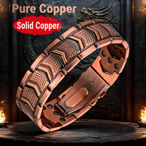 Men’s Luxury Wide Solid Pure Copper Magnetic Bracelet – Shield & Arrow Design Adjustable Energy Copper Bangle with Fold Clasp Premium Magnetic Wellness Jewelry