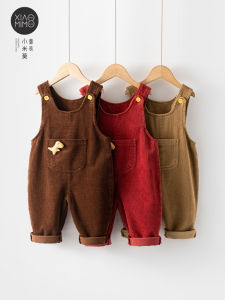 Red Dragon Year Corduroy Baby Boy Spring Autumn Bib Overalls Comfortable Breathable Cotton Polyester Blend Non-Fleece Lined