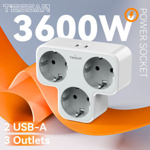 TESSAN Multiple Wall Socket Extender with 3 Outlets 2 USB Ports 5-in-1 European Plug Socket Adapter Wall Charger for Home Office