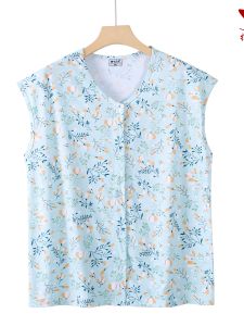 Middle-Aged and Elderly Pure Cotton Buckle Vest Loose Plus Size Sleeveless Undershirt Summer Women Tank Top Cardigan Pajamas Homewear