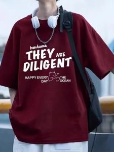 Heavy-Duty Short-Sleeve Cotton T-Shirt for Men Loose Youthful Trendy Brand Breathable Casual Printed round Neck Top