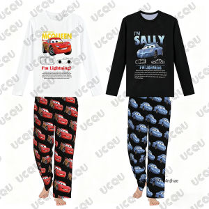 ชุดวอร์มเด็กลายไลท์นิ่ง แมคควีน&แซลลี่เสื้อยืดแขนยาว+กางเกงชุดนอนชุดลำลองคู่เด็ก/ผู้ใหญ่ชุด 2 ชิ้น