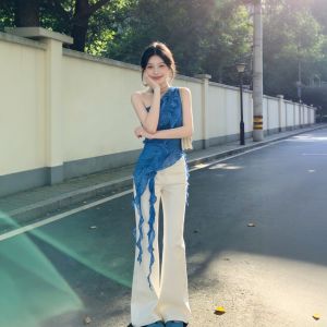 CHANGTONG | Stylish Unique Off Shoulder Top Jeans Set