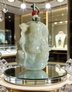 jadeite Myanmar jade pendant with tu di gong