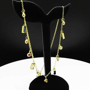 Fashion Round Rectangle Colorful Geometric Zircon Pendant Chain Necklace Choker For Women Stainless Steel Temperament jewelry