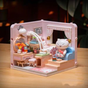 Romantic Cat Room Scene Building Blocks Little Girls New Year Gift Miniature Particle Construction Toys from China