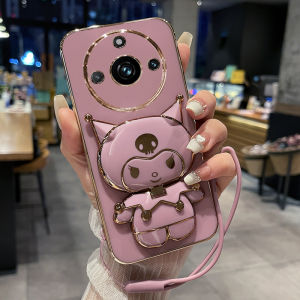 Realme 11Pro+ Silicone Phone Case Full Cover Anti-Fall Cute Cartoon Female Style with Mirror Stand Soft Shell Protection