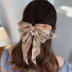 Fashion Woman Spring Hairpin Chiffon Bowknot Hairpin Fabric Flowers Bow Ribbon Hair Clip Girl Ponytail Clip Hair Accessories