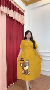 Daster rayon polos karakter bear ld 115 - 120 cm quella fashion busui kancing