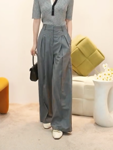 Gray Suit Pants Womens Fashion Loose High Waist Straight Leg Wide Leg Pants Simple Stylish Floor-Length Pants Spring Autumn New Style