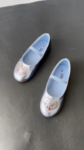 Giày búp bê bít mũi bé gái màu xanh elsa xinh xắn phối hạt lấp lánh