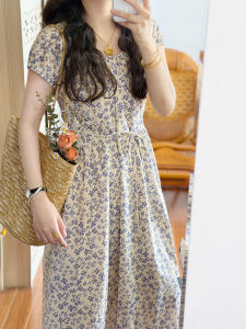 NIUVIES | Elegant French Style Blue Floral Dress