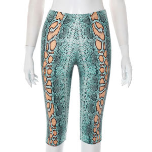 Womens Printed Tight Straight Shorts Casual Straight Leggings Autumn PU Leather Fabric Ladies Fashionable Short Pants