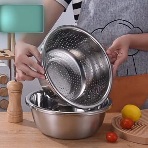 Bộ thau rổ inox sâu lòng Gorilla Chef rửa rau củ quả vo gạo vô cùng tiện lợi 24-28cm