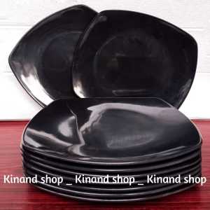 6 Pcs Piring Saji Melamin Kotak Hitam Teplek 10Inch Melamin Tebal Dan Besar Free Bubble Dan Ongkir