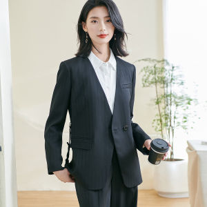 Misoshine | Retro Stripe V-Neck One Button Spring Suit Jacket