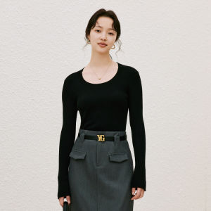 Yigue | Stylish Body Shaping Sweater U-neck Slim Simple Easy-match Black